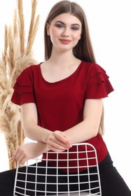 Resim Cotton Mood 94022011 Dok.viskon Fırfırlı Kısa Kol Bluz Bordo 