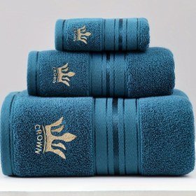 Resim Lüks 3 parça Nakışlı Pamuklu Havlu Seti - Banyo Havlusu, El Havlusu ve Yıkama Bezi dahil - Yumuşak, Emici ve Dayanıklı Ev, Otel, Seyahat ve Spa Kullanımı için, Spa Havlu Seti | Şık Havlu Tasarımı | Makinede Yıkanabilir Havlular 