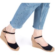 Resim Star Tombis Gerçek Elişi Burnu Hasır Dolgu Topuk Siyah Keten Hasır Espadril Handmade 