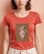 Resim Beyaz Tavşan Geniş Yaka Tişört 