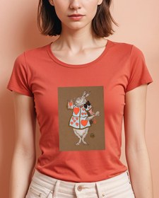 Resim Beyaz Tavşan Geniş Yaka Tişört 