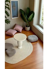 Resim Doğal Ahşap Tekli Mantar Yan Sehpa Krem Renk Dekoratif Sehpa - Wooden Coffee Table Krem 