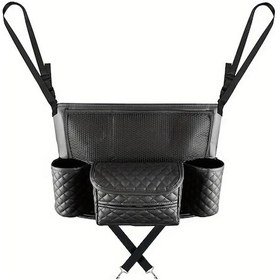 Resim Chuangyinshop Siyah Faux Deri Koltuk Organizatörü Fermuarlı Cepler Çok Amaçlı Konsol Ve Sırtlık Çantası 