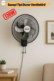 Resim Badem10 Sanayi Tipi Duvar Vantilatörü Endüstriyel Sessiz Duvara Monte Zincirli Fan 50 cm 130W 