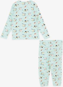 Resim Macawı Breeze Kız Çocuk Pijama Takımı Renkli Helikopter Desenli 1.5-5 Yaş, Su Yeşili-su Yeşili Su Yeşili 