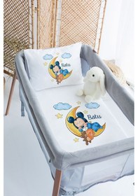 Resim Lilabio %100 Pamuk Saten İsme Özel İsimli 70x120 Park Yatak Nevresim Seti Uykucu Mickey 