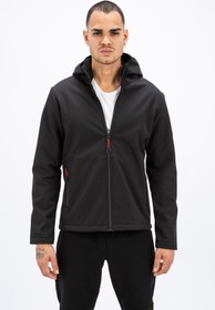 Resim Erkek Siyah Bavyera Outdoor Softshell Kapüşonlu Mont-kumaş Su Ve Rüzgar Geçirmez 