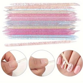 Resim 100 adet/takım Kristal Tırnak Çubukları, İkili Uçlu Tırnak Kenarı İtici, Pedikür Peeling Araçları, Tekrar Kullanılabilir Manikür Aksesuarları 