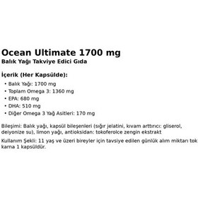 Resim Ocean Ultimate 1700 Mg Balık Yağı 39 Softjel Kapsül 
