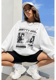 Resim Madmext Beyaz Baskılı Oversize Kadın Sweatshirt Mg1923 Beyaz 
