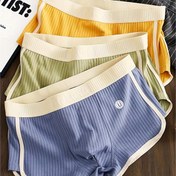 Resim Erkek Pamuklu Boxer Külot 3'lü Paket - Düz Renk, Kontrast Bağlama, %95 Pamuk %5 Elastan Karışımı, Orta Esnek Örme Kumaş 