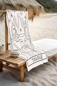 Resim Dijital Baskı Plaj Deniz Havlusu Boğa Burcu Desenli Peştamal HVL0047 