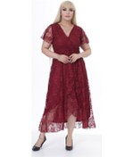 Resim Kruvaze Yaka Büyük Beden Dantel Elbise 10b-2446 Bordo 