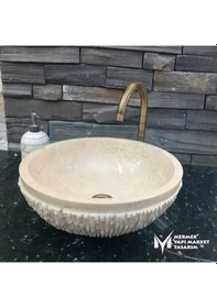 Resim Traverten Özel Dizayn Dışı Patlatma Çanak Lavabo 