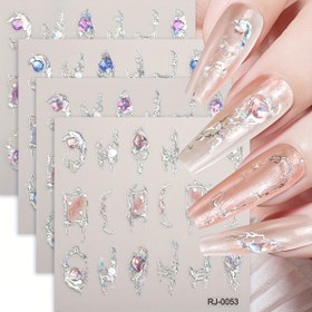 Resim 4 adet 5D Taşlı Glitter Tırnak Sanatı Stickerları - Vintage Esintili İlkbahar & Yaz Renkli Kendinden Yapışkanlı Dekorlar, Parlak Bitiş, Uygulaması ve Çıkarması Kolay, Kokusuz DIY Manikür & Pedikür Süslemeleri Salon & Ev Kullanımı için, Tırnak Sanatı İçin Tırnak Stickerları, Düzenli Uygulama 