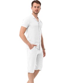 Resim Erkek Mekanik Keten Gömlekli Diz Altı Kapri Takım Beyaz 
