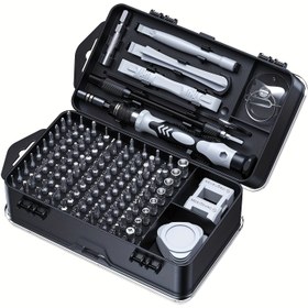 Resim Precision 115-in-1 Tornavida Seti, Ergonomik Tutma Saplı Manyetik Tamir Aracı Kiti, Kaymaz, Elektronik, Telefonlar, Dizüstü Bilgisayarlar, Saatler, Krom Vanadyum Çelik, Şok Geçirmez, Altıgen, Torx, Beşgen ve Üçgen Uçlar İçerir, Siyah Karbon Çelik, Gümüş Gri 