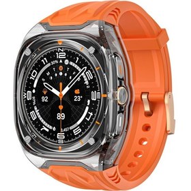 Resim Samsung Uyumlu Galaxy Watch Ultra 47mm Tpu Saat Bandı Ve Şeffaf Saat Kılıfı - Turuncu+şeffaf Siyah 