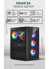Resim Game Garaj Crave 5A R5-7500F 32 GB 1 TB SSD RTX5070 Free Dos Masaüstü Bilgisayar 