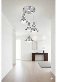 Resim Bohem Aydınlatma Krom 3+1 Şapkalı Sarkıt 3 Renk Led Ayarlanabilir Başlıklı Modern Avize Krom 