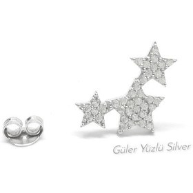 Resim ZİRKON TAŞLI ÜÇ YILDIZ ÇİVİ GÜMÜŞ KÜPE (TEK) 