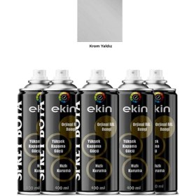 Resim Ekin 400 ml Sprey Boya Krom Yaldız Metalik Renk 5 Adet 