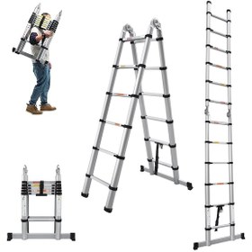 Resim Tenttech A Tipi Çift Yönlü Paslanmaz 3,2 Mt Teleskopik Merdiven 5+5 Basamaklı 1 Adet 