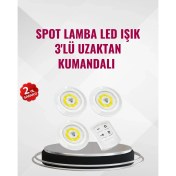 Resim 3 Lü Pilli Kablosuz LED Spot Lamba Seti Kumandalı Kolay Montaj Aydınlatma 