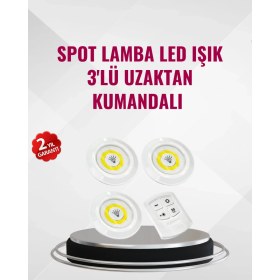 Resim 3 Lü Pilli Kablosuz LED Spot Lamba Seti Kumandalı Kolay Montaj Aydınlatma 