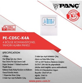 Resim Pe-Cdsc-K4A 4 Bölge Konvansiyonel Yangın Alarm Paneli 