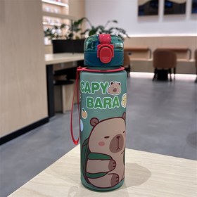 Resim Sevimli Capybara Karikatür Su Şişesi - Sızdırmaz, Portatif, Halatlı Pipetli, Büyük Kapasiteli, Öğrenciler ve Açık Hava Sporları İçin İdeal, Su Şişesi 