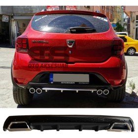 Resim STS Oto Aksesuar Dacia Sandero Difüzör Arka Tampon Eki 2 Egzoz Çıkışlı Siyah Lüx Tip 