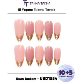 Resim 15'li Ten Rengi Uzun Badem Ubd1554 Tekrar Kullanılabilir El Yapımı Protez Takma Tırnak Xs 