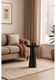 Resim Doğal Masif Ahşap Mantar Sehpa Tekli Modern Yan Sehpa - Siyah Renk Siyah 