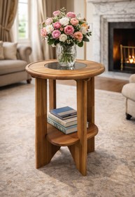 Resim DİNGODAWOODENWORK Demonte Kayın Masif Fiskos Sehpa – Füme Aynalı Alt Raflı 