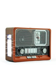 Resim JUNGLEE ŞARJLI NOSTALJİK RADYO FM SD KART USB GİRİŞLİ BLUETOOTH LU AHŞAP GÖRÜNÜMLÜ FENERLİ RADİO 