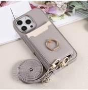Resim Sunshine022 Gri iPhone Uyumlu 13 14 İçin Şık Suni Deri Çapraz Body Çanta 5 Kartlık Uzun Kayış 