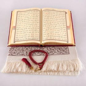 Resim Asetat Kutulu Bordo Kadife Kuran-ı Kerim + Seccade 