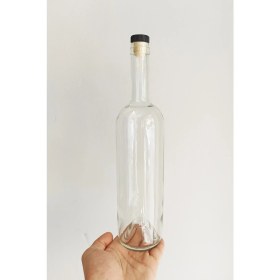 Resim Afracam 750 ml Şeffaf Şarap Şişesi Siyah Doğal Mantar Tıpalı ve Siyah Kapüşonlu Dibi Çukur Cam Şişe 20 Adet 