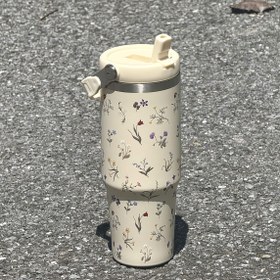 Resim 30oz HILAKE Çiçek Desenli Vakumlu Su Şişesi, Çift Cidarlı Termos, Sağlam 304 Paslanmaz Çelik Spor, Ofis, Seyahat, Okul Dönüşü, Düğünler, Partiler, Noel, Anneler Günü, Doğum Günü Hediyeleri İçin 