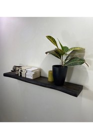 Resim O&A WOOD Doğal Ahşap 90 Cm Ahşap Duvar Rafı, Kütük Duvar Rafı, Masif Dekoratif Raf, Siyah 