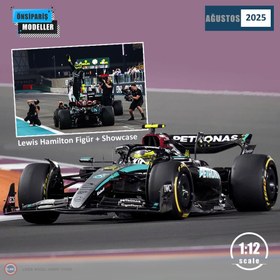 Resim 1:12 Mercedes Benz AMG Petronas #44 Abu Dhabi GP 2024 Formula 1 W15 EQ - LAST RACE - Lewis Hamilton Figürlü + Showcase 