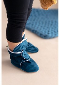 Resim Kadife Kaydırmaz Tabanlı Pamuk Astarlı Çıtçıtlı Lacivert Panduf - F-870 