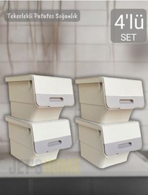 Resim 4 Lü Tekerlekli Patateslik Soğanlık Bpa Free Erzak Kutusu Oyuncaklık Sebzelik Krem 48 Litre Krem 