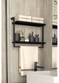 Resim Aju 2 Katlı Raf Havluluk Kitaplık Aksesuar Ev Banyo Mutfak Düzenleyici Çok Amaçlı Raf Geniş Aralık Siyah 