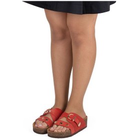 Resim Kadın Hakiki Süet Deri 4,5cm Dolgu Topuklu Rahat Kalıp Günlük Yazlık Terlik Nar Çiçeği 