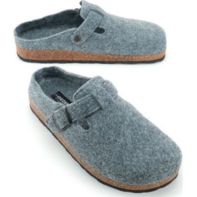 Resim Gezer Erkek Kışlık Keçe Mantar Taban Tek Toka Ayarlanabilir Rahat Taban Ev Bahçe Terlik Gri 