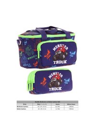 Resim Kaukko L7279+l8279 Beslenme Çantası Isı Yalıtımlı Ve Kalem Çantası Üç Bölme Seti - Erkek Çocuk - Yeşil Lacivert Monster Truck Yeşil - Lacivert 