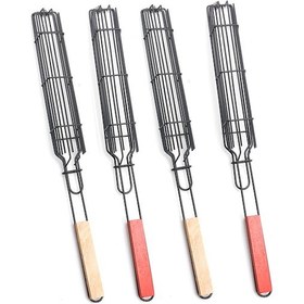 Resim Teltree Paslanmaz Çelik Izgara Sepeti Ve Şişleri - Balık, Sebze, Sosis Pişirme Kafesi 