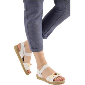 Resim Lastikli Boncuk Detaylı Günlük Kadın Sandalet Beyaz-beyaz Beyaz 